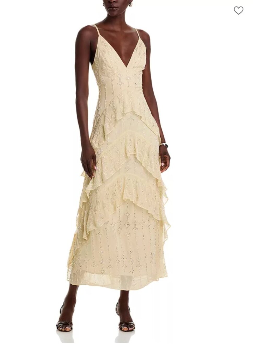 Spaghetti Strap Tiered Lace Midi Dress in Cream